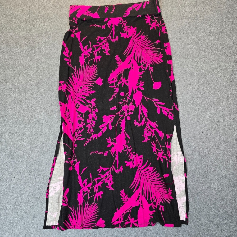 a.n.a A New Approach Maxi Skirt Womens L Petite Purple Black Floral Side Slit